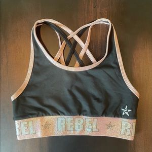 Rebel Branded Sports Bra in Prism Rose Gold